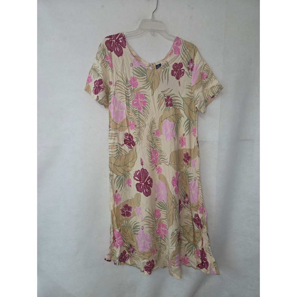 Hibiscus Collection Hawaii Shift Dress Womens‎ XXL Yellow Pink Tropical Rayon